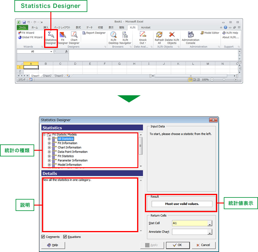 Statistics Designer 統計の種類 説明 統計値表示